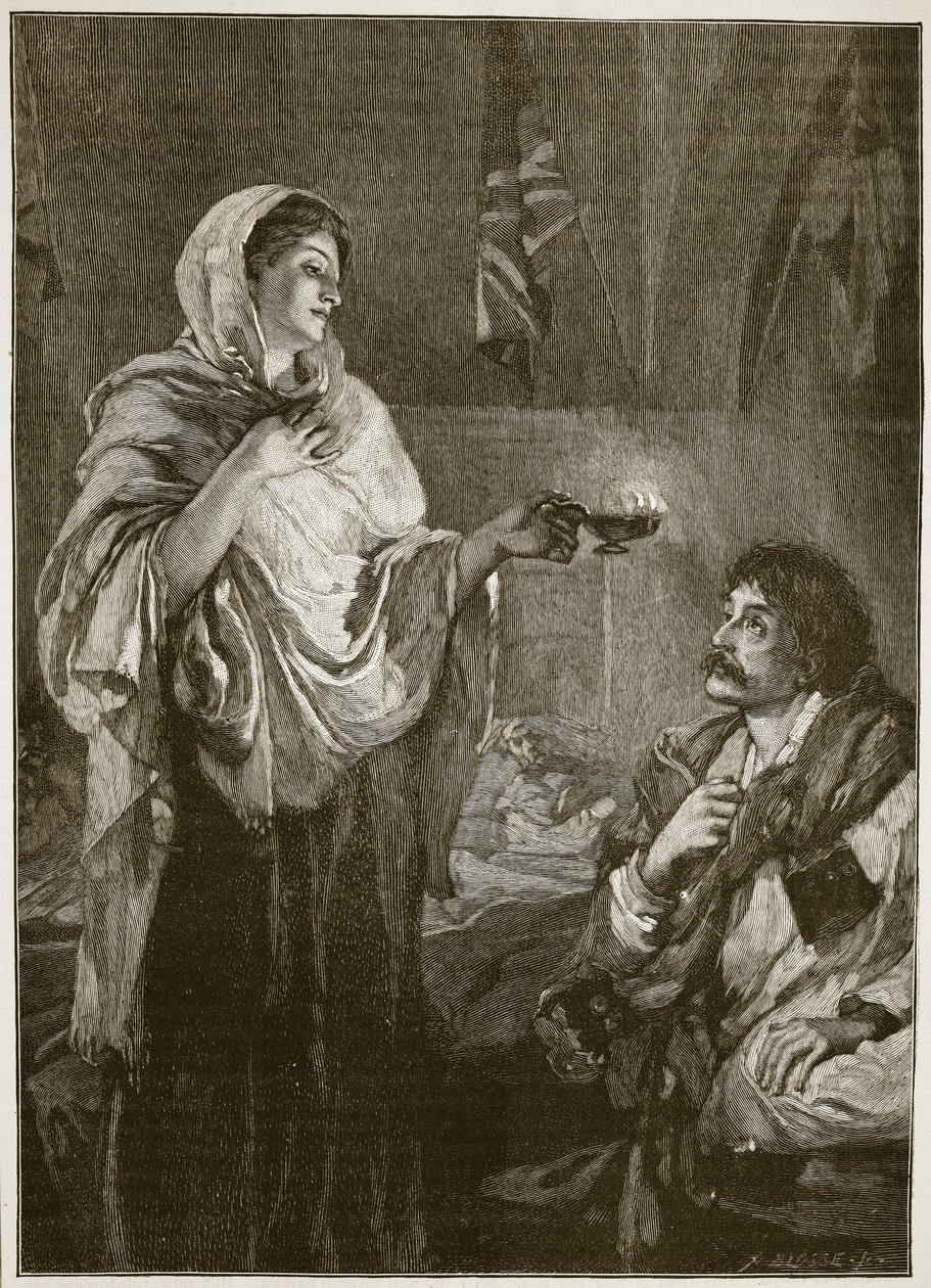 Florence Nightingale in het ziekenhuis van Scutari, illustratie uit 