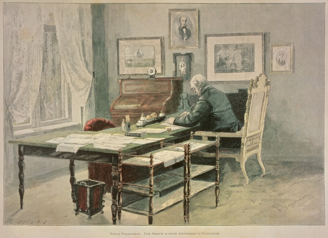 Prins Bismarck in zijn studeerkamer in Friedrichsruh door Henriette Deppermann