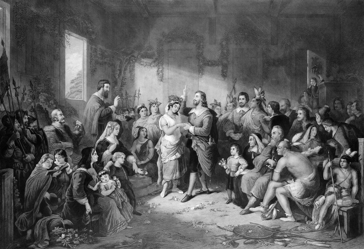 Het huwelijk van Pocahontas (c.1595-1617) gegraveerd door John C. McCrae door Henry Brueckner
