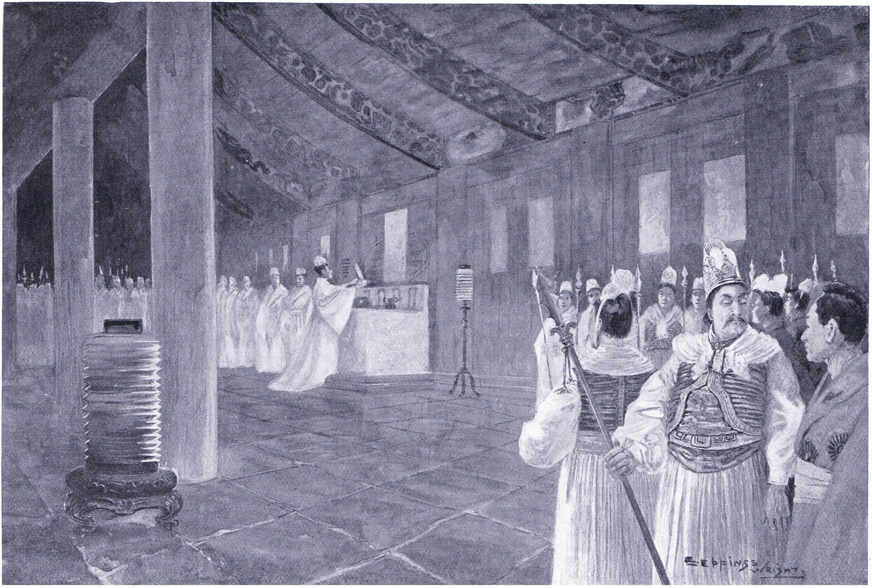 Verwijderen van een tablet uit een Confuciaanse tempel, 505 n.Chr. door Henry Charles Seppings Wright