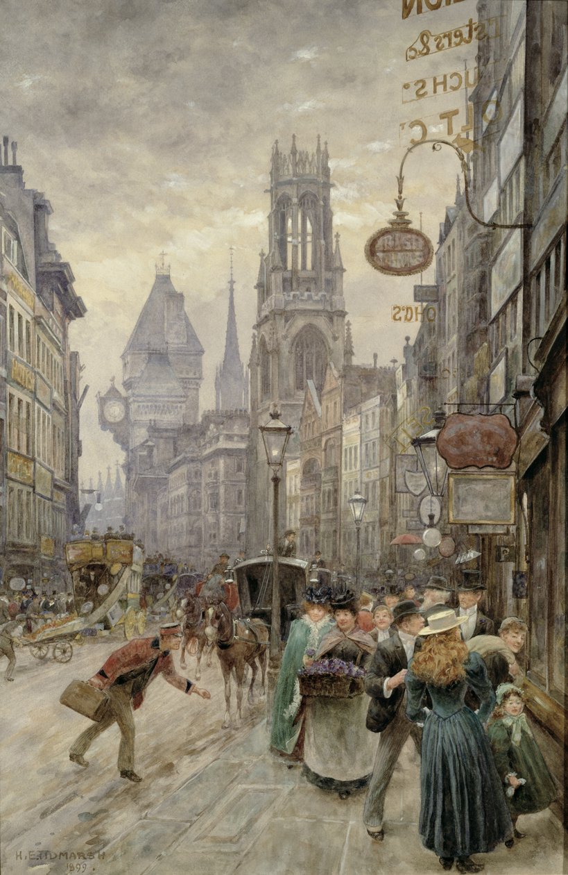 Fleet Street: Kijkend naar het Westen door Henry Edward Tidmarsh