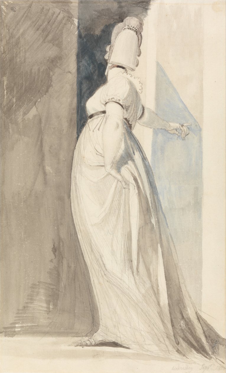 Achteraanzicht van een staande vrouw, genaamd mevrouw Fuseli door Johann Heinrich Füssli