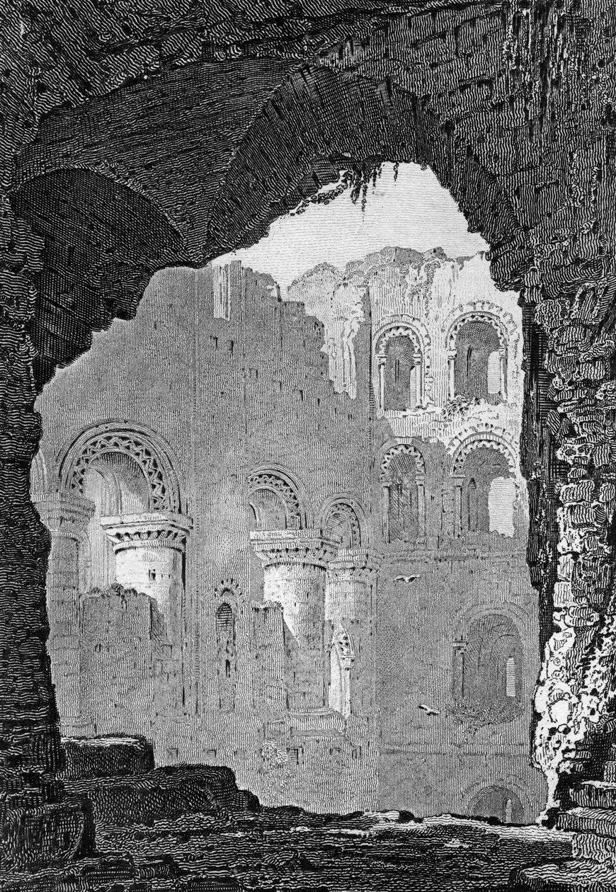 Interieur van de donjon van Rochester Castle, Kent, gegraveerd door William Woolnoth door Henry Gastineau