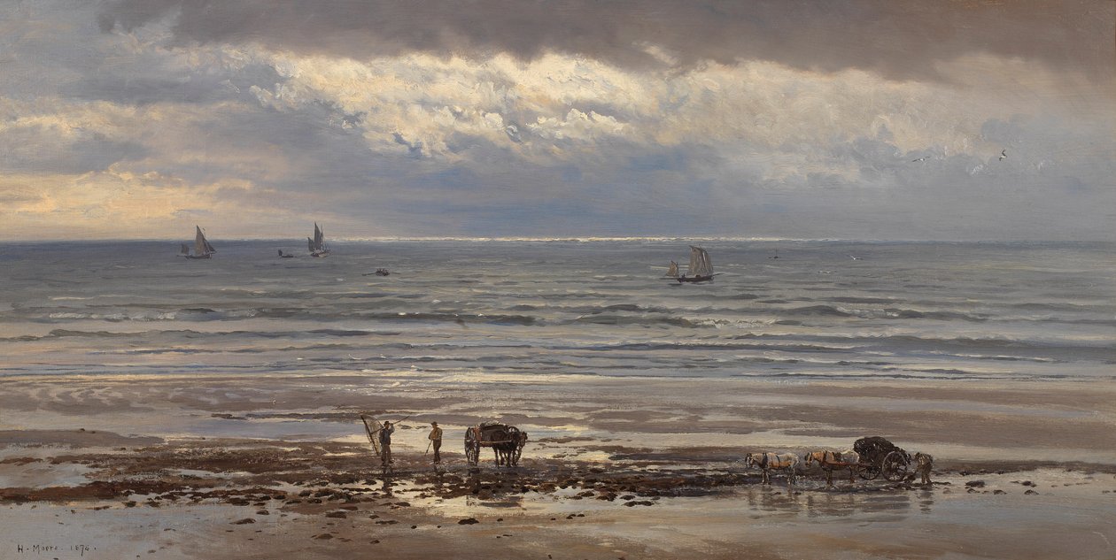 Zeewier Verzamelaars - Een Grijze Ochtend, 1874 door Henry Moore