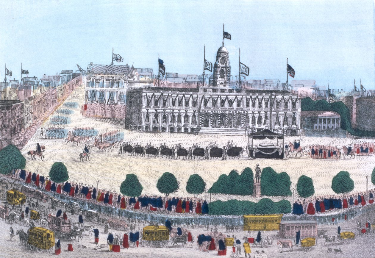 Begrafenisstoet ter nagedachtenis aan president Abraham Lincoln, uitgegeven door Charles Magnus, 1865 door Henry R. Robinson