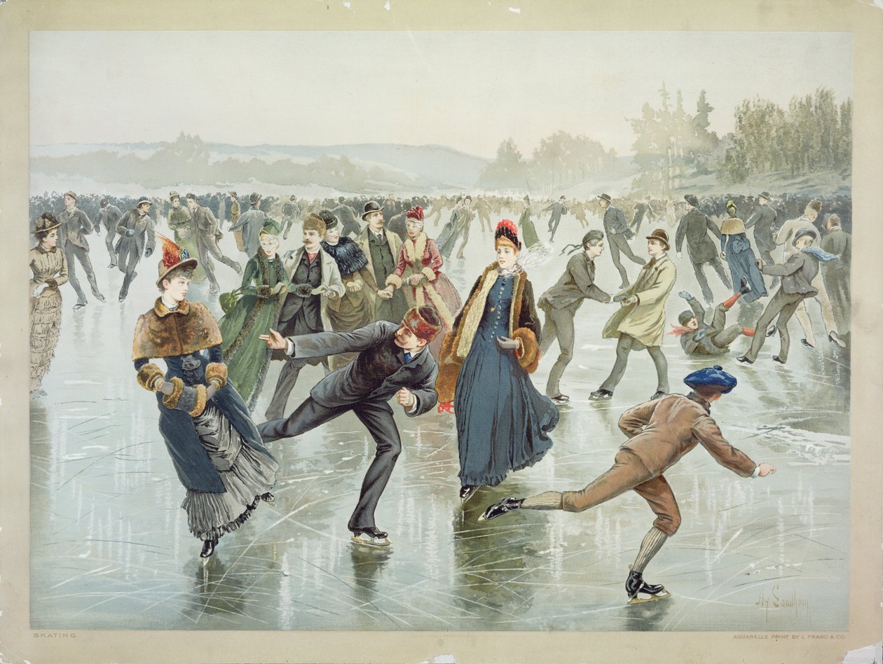 Schaatsen, uitgegeven door L. Prang en Co. door Henry Sandham