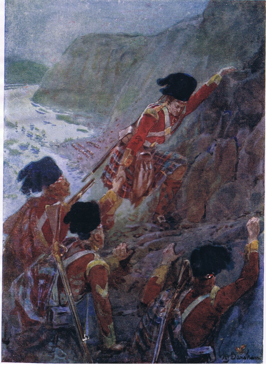 Het leger van Wolfe beklimt de kliffen bij Quebec 1759 door Henry Sandham