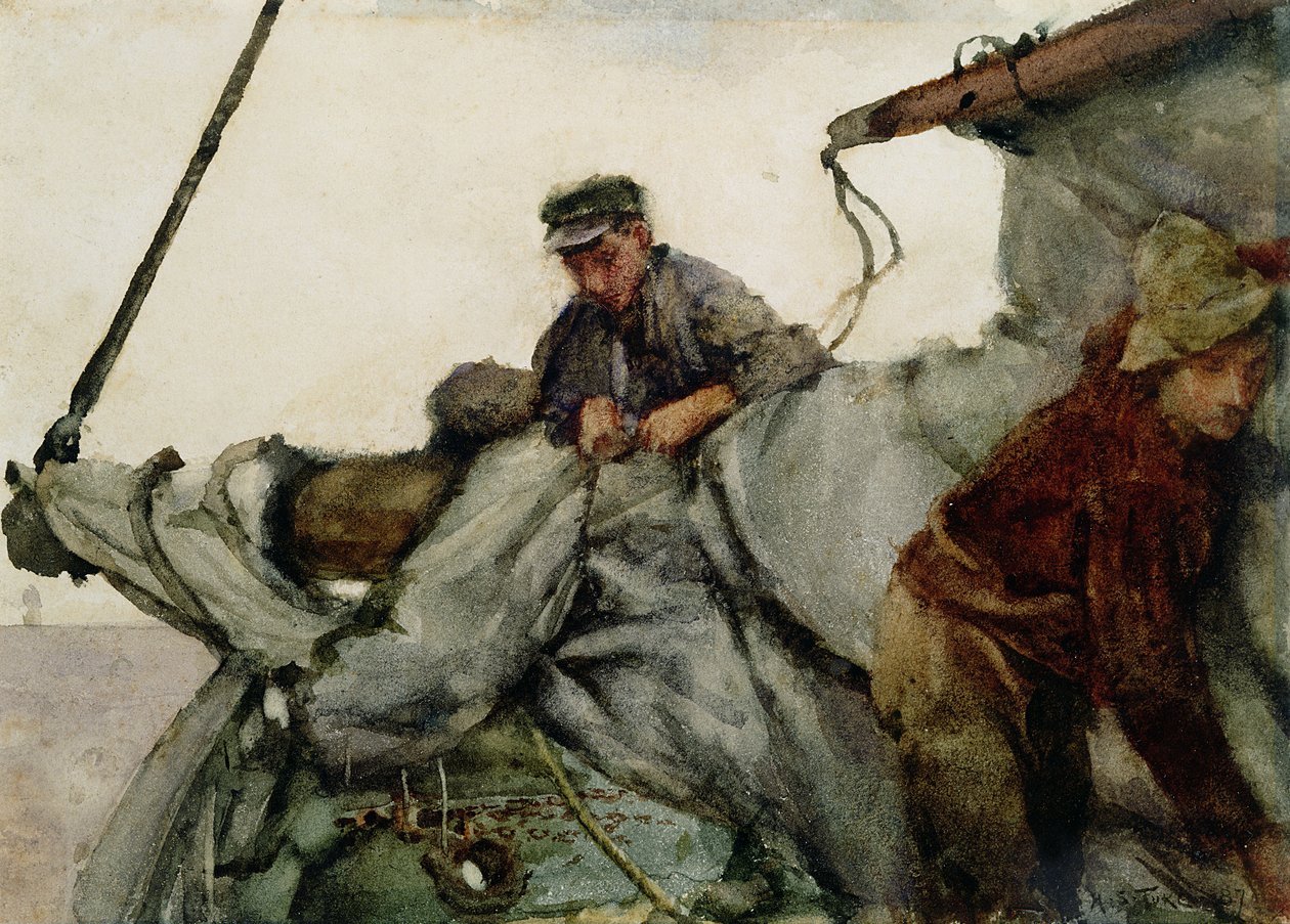 Werken aan het Zeil, 1887 door Henry Scott Tuke