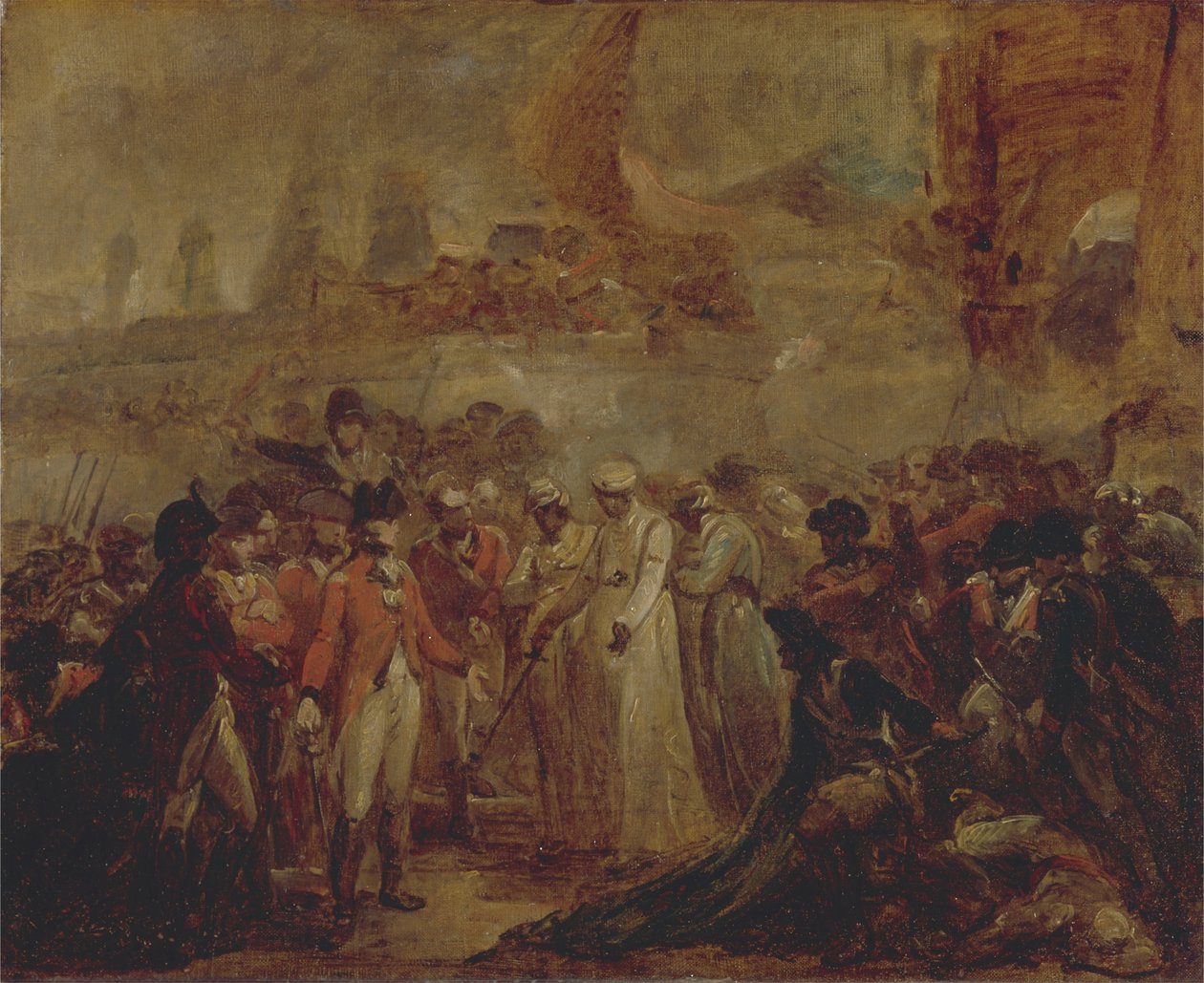 De Overgave van de Twee Zonen van Tipu Sahib, Sultan van Mysore, aan Sir David Baird door Henry Singleton