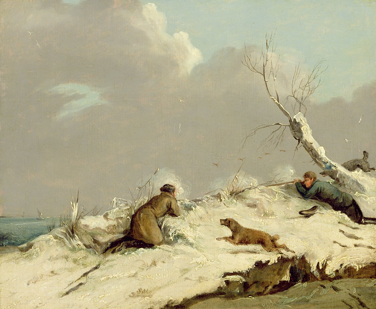Eendenschieten in de winter door Henry Thomas Alken