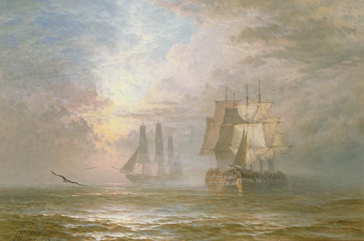 Oorlogsschepen voor anker, 1873 door Henry Dawson