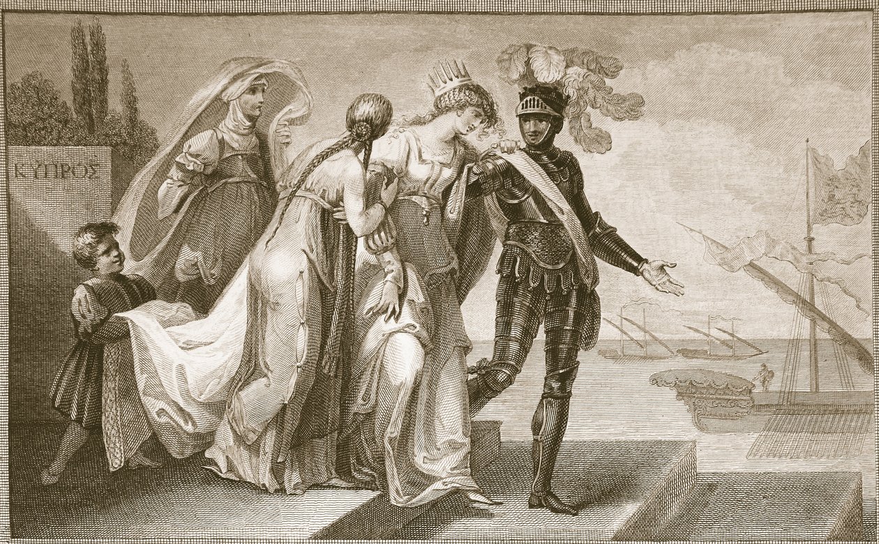 Richard I verlaat Cyprus, gegraveerd door J. Fittler, illustratie uit David Hume