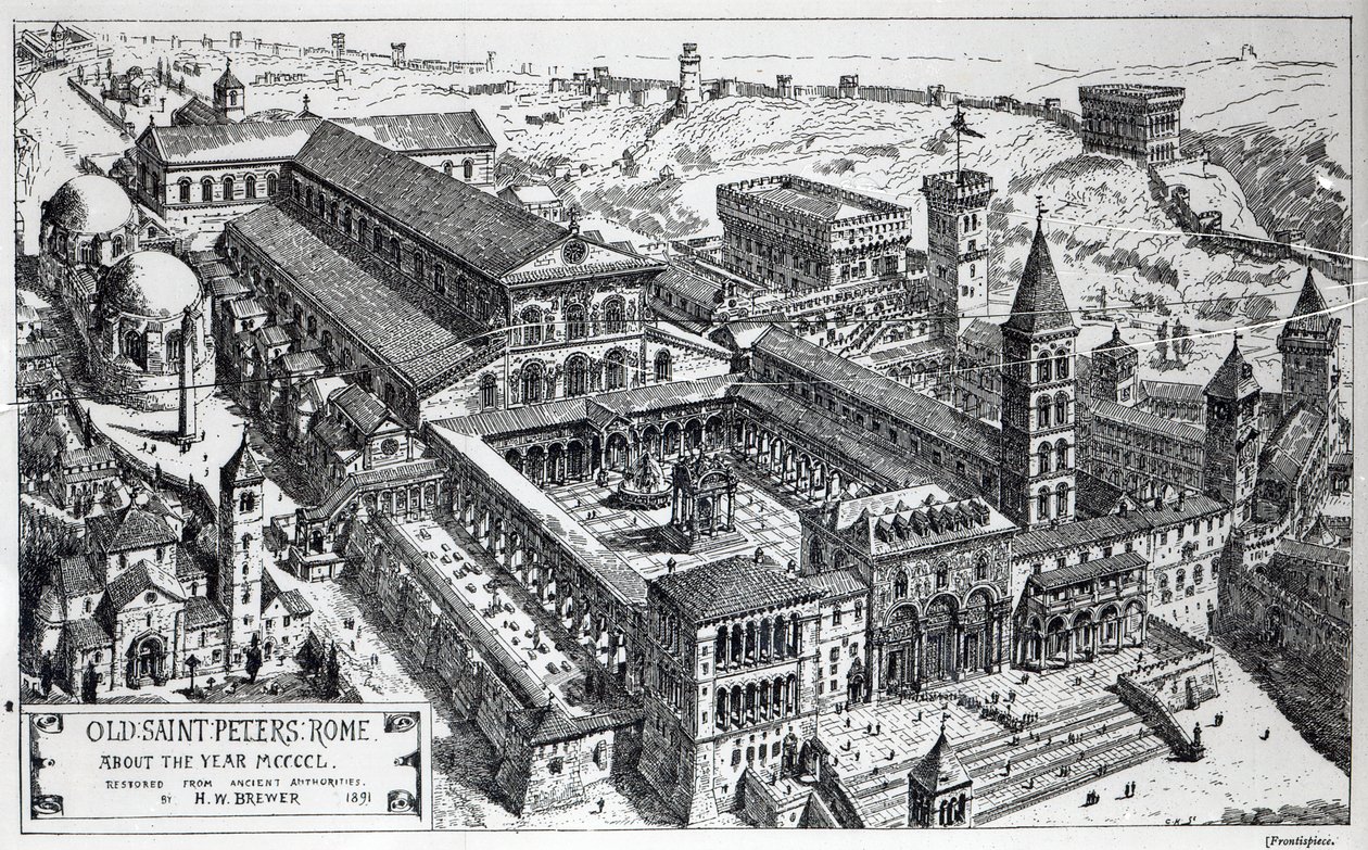 Zicht op Oude Sint-Pieter, Rome, 1891 door Henry William Brewer