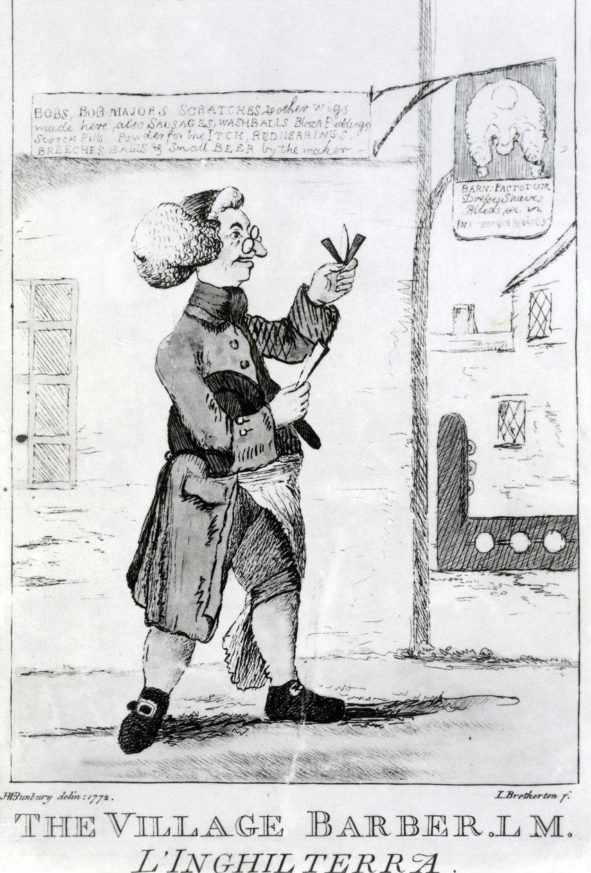 De dorpskapper L. M. Engeland, gegraveerd door James Bretherton (1750-99), 1772 door Henry William Bunbury