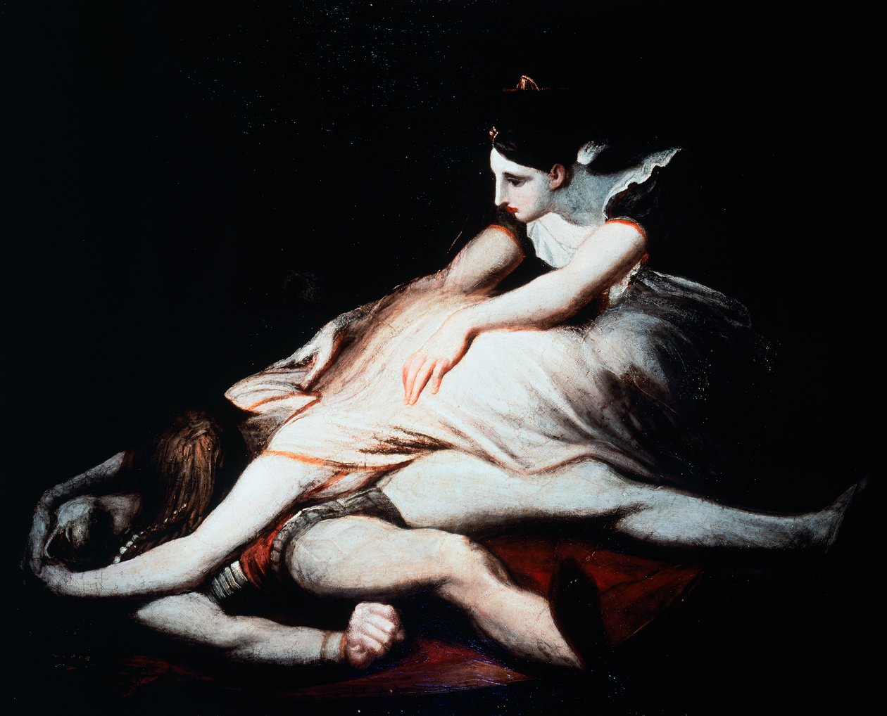 Kriemhild werpt zich op het lijk van Siegfried door Johann Heinrich Füssli
