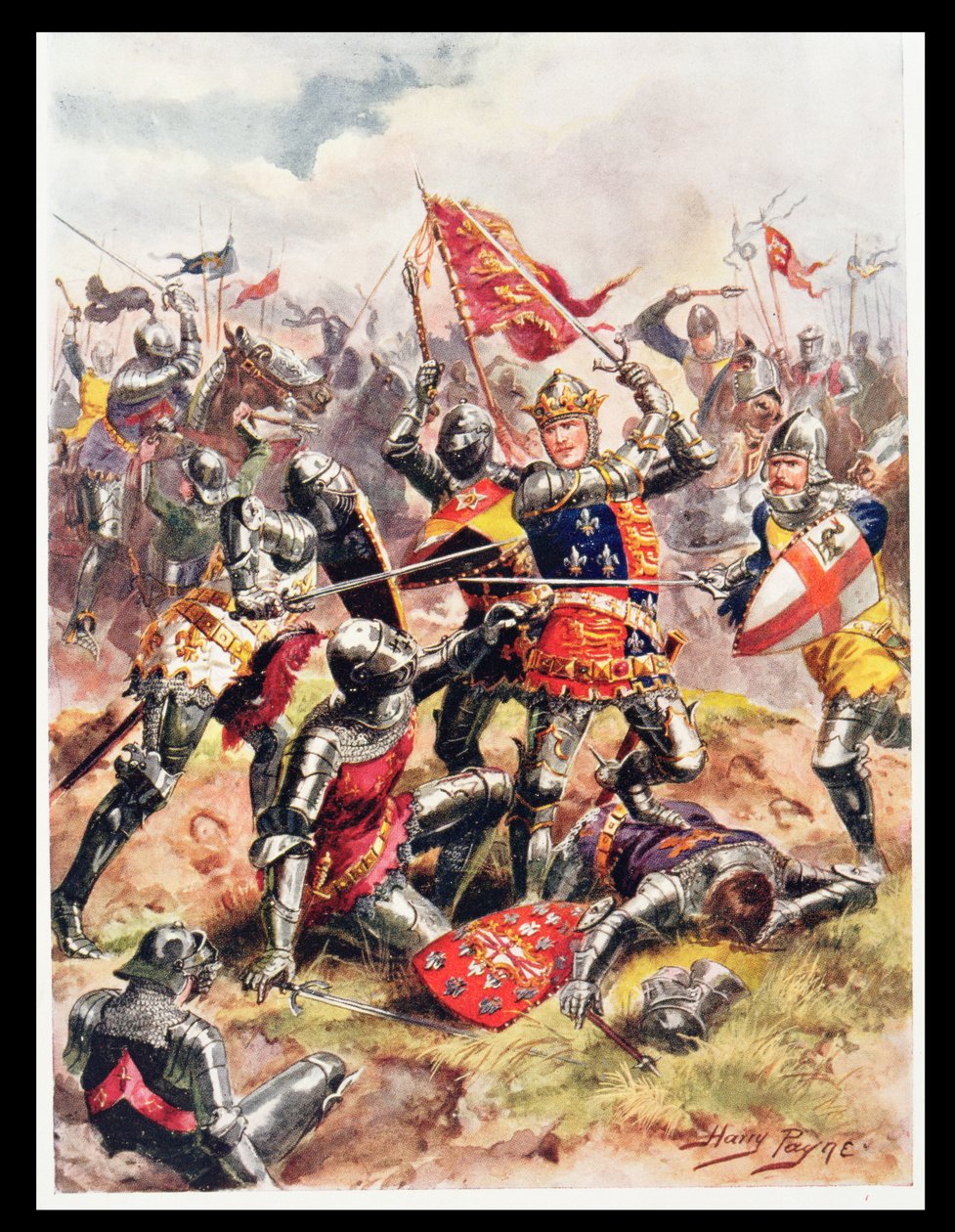 Koning Hendrik V (1387-1422) vecht met heldhaftige moed, illustratie uit 