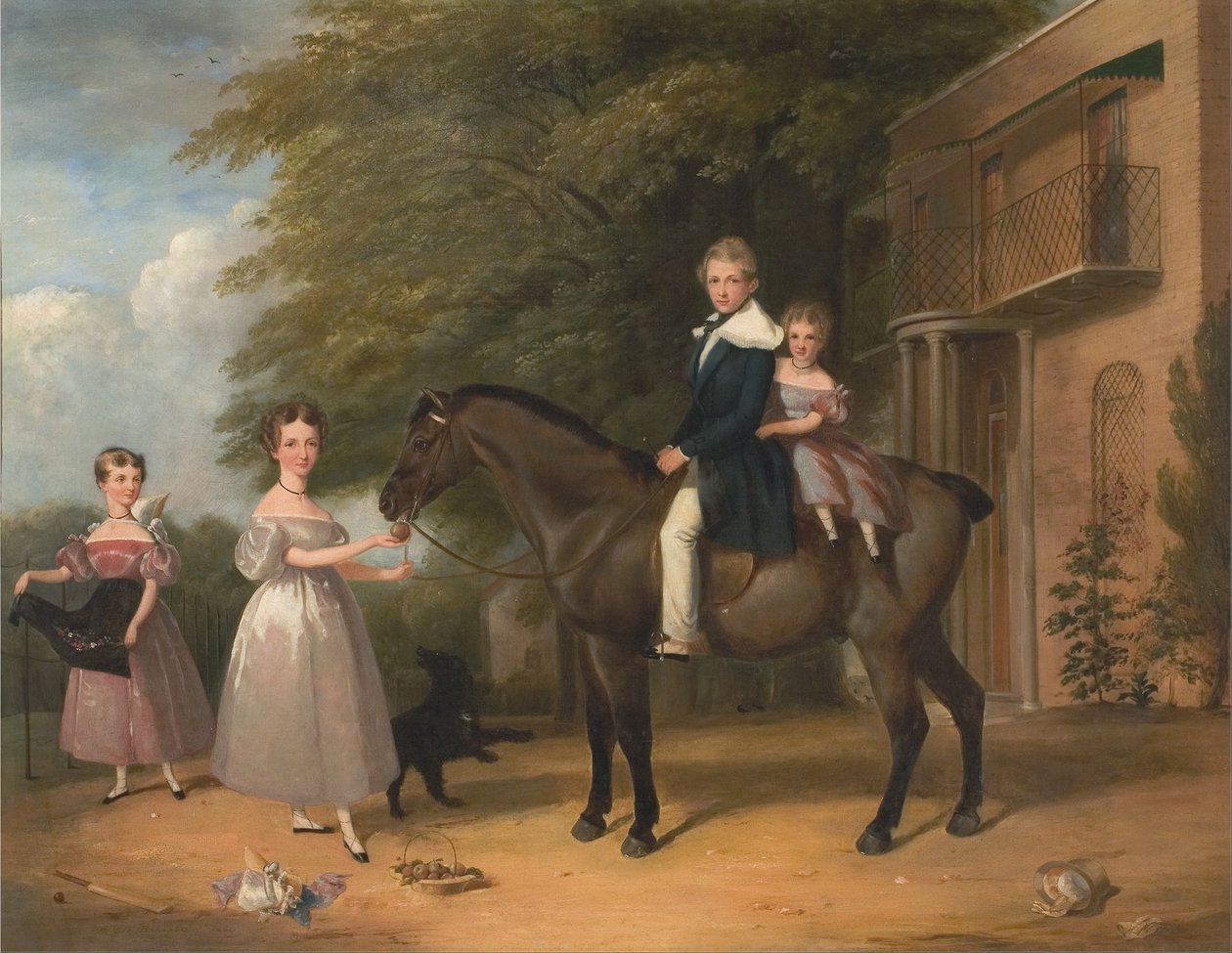 Kinderen met paard en hond door Henry Barraud
