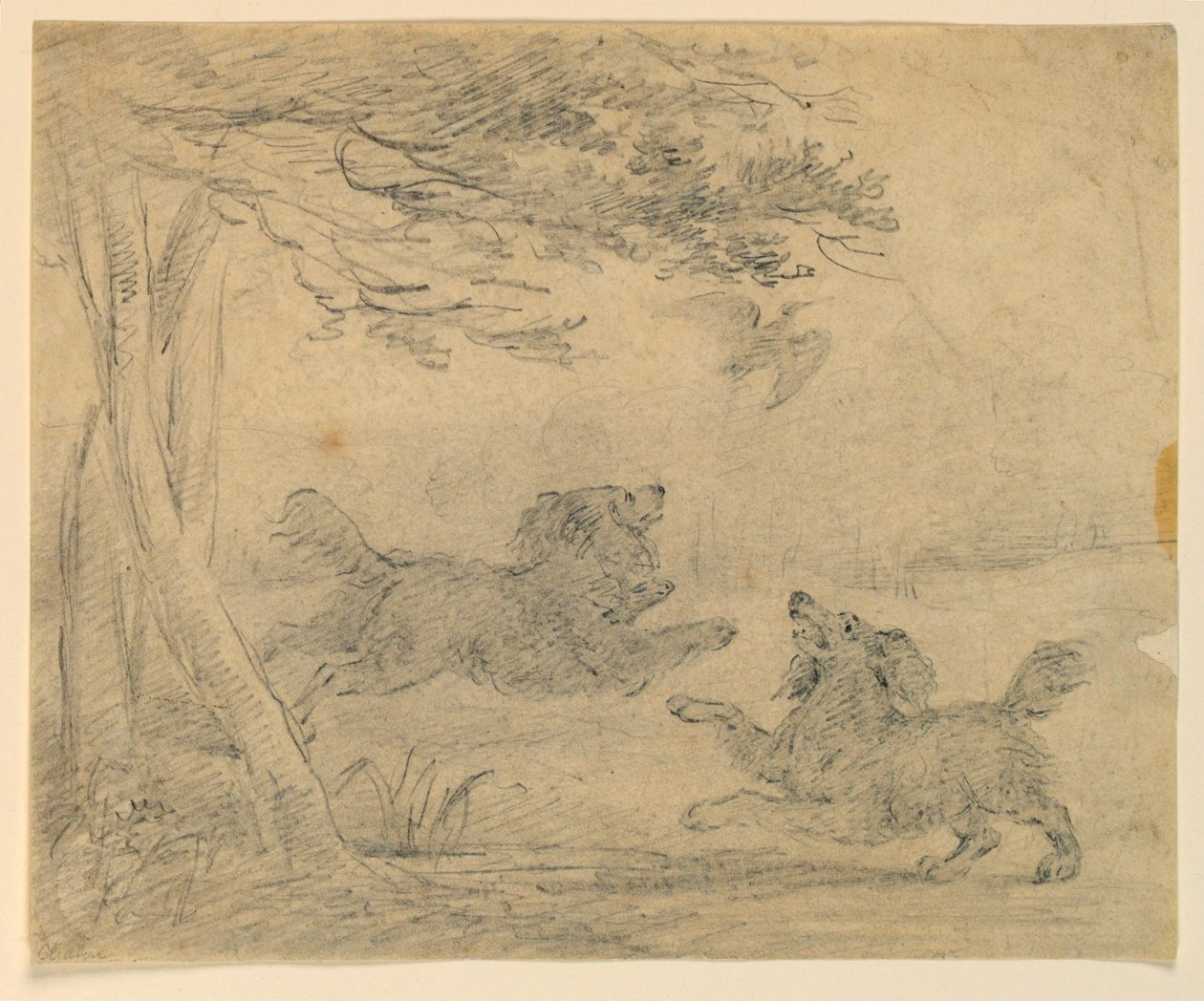 Studie van Twee Spaniëls in een Park door Henry Bernard Chalon