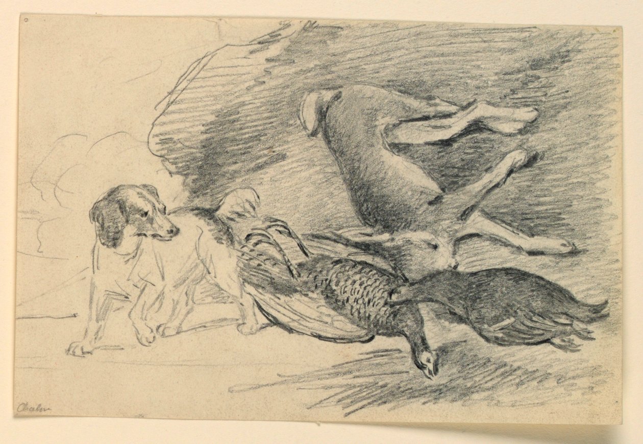 Studie van een Hond Naast Gedode Wild door Henry Bernard Chalon