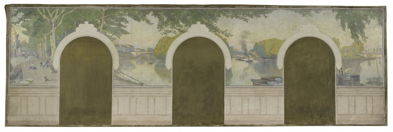 Schets voor het stadhuis van Asnières: De Seine bij de Clichy-brug door Henry Bouvet