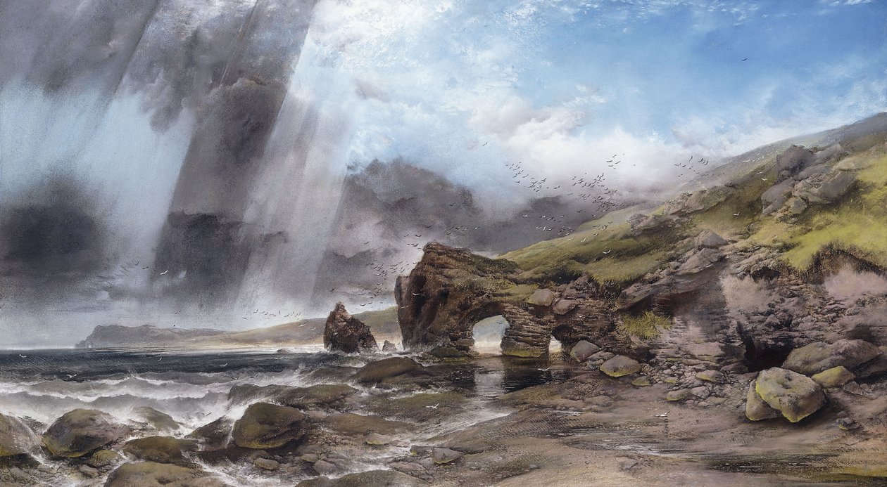 Een rotsachtige kustlijn bij Padstow, Cornwall door Henry Bright