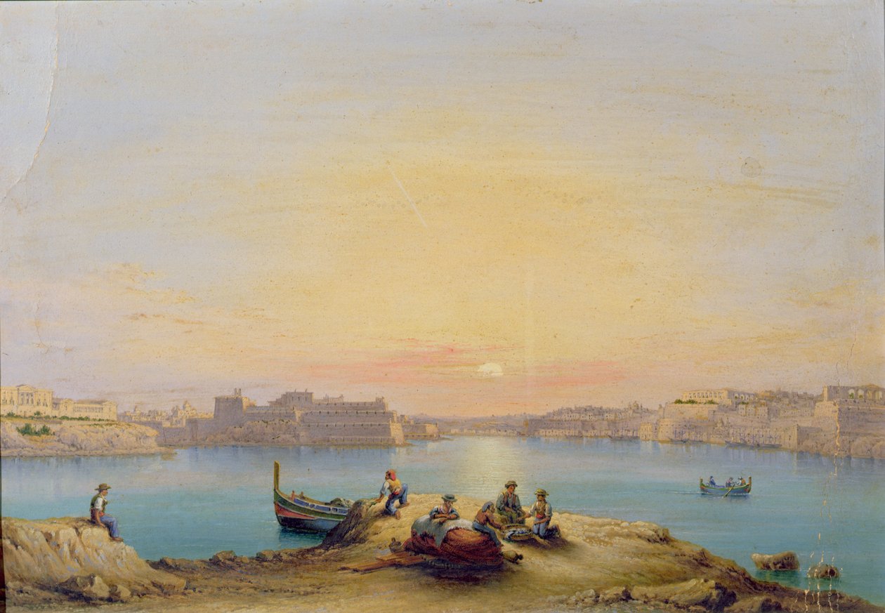 Valetta Haven bij Zonsondergang door Henry Charles Ferro