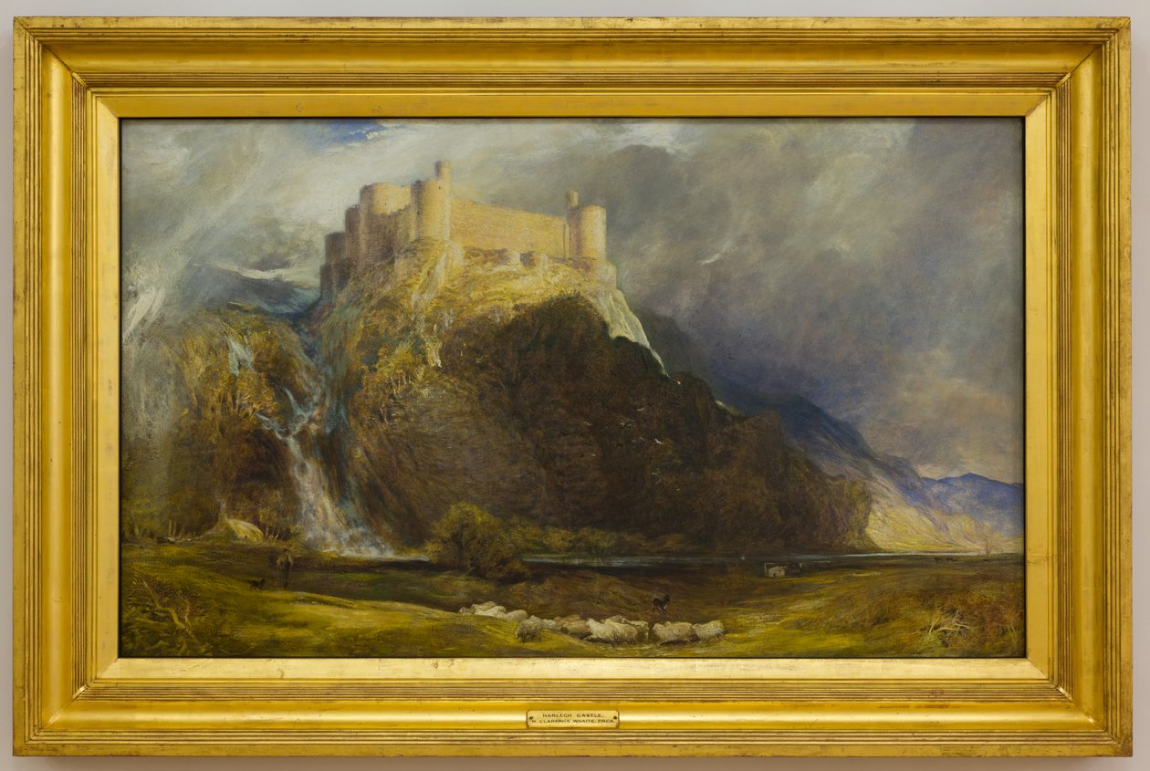 Kasteel Harlech, Vierkant tegen de winden die waaien, c.1894 door Henry Clarence Whaite