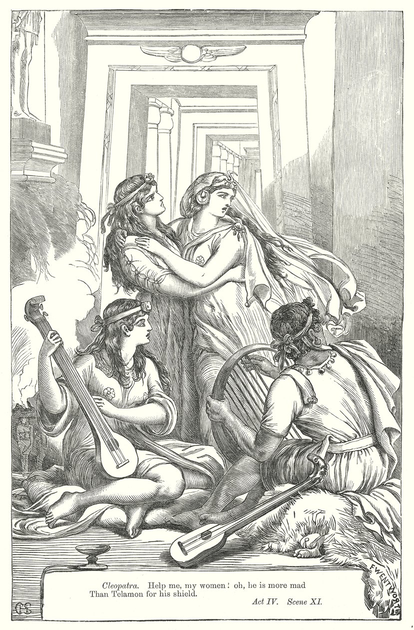 Antonius en Cleopatra (gravure) door Henry Courtney (after) Selous