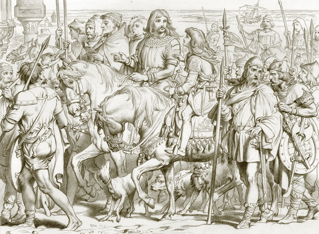 Hereward betreedt het gewijde fort van St Bertin (gravure) door Henry Courtney (after) Selous