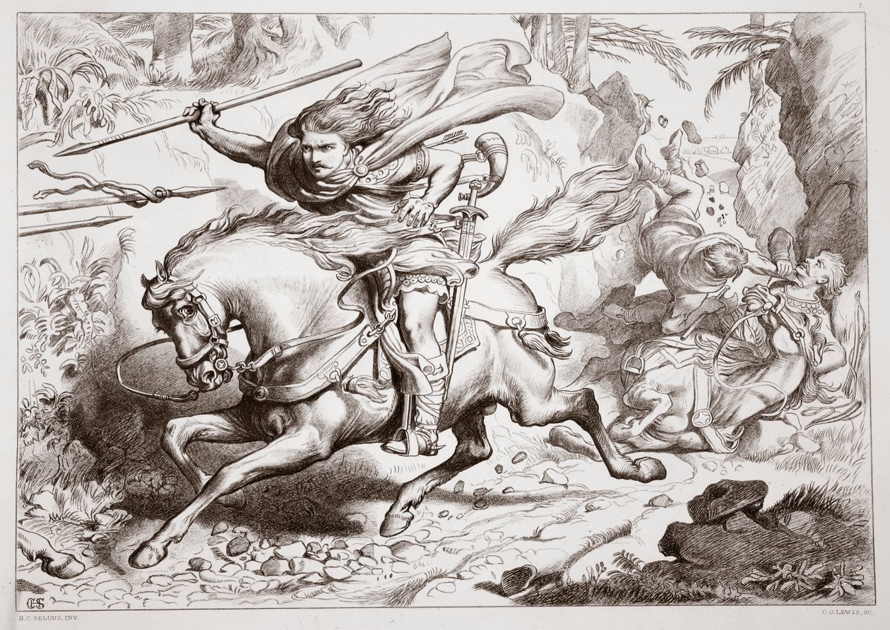 Hoe Hereward in een val werd gelokt, illustratie uit Hereward the Great door Charles Kingsley, gepubliceerd in 1870, gegraveerd door C.G. Lewis door Henry Courtney Selous