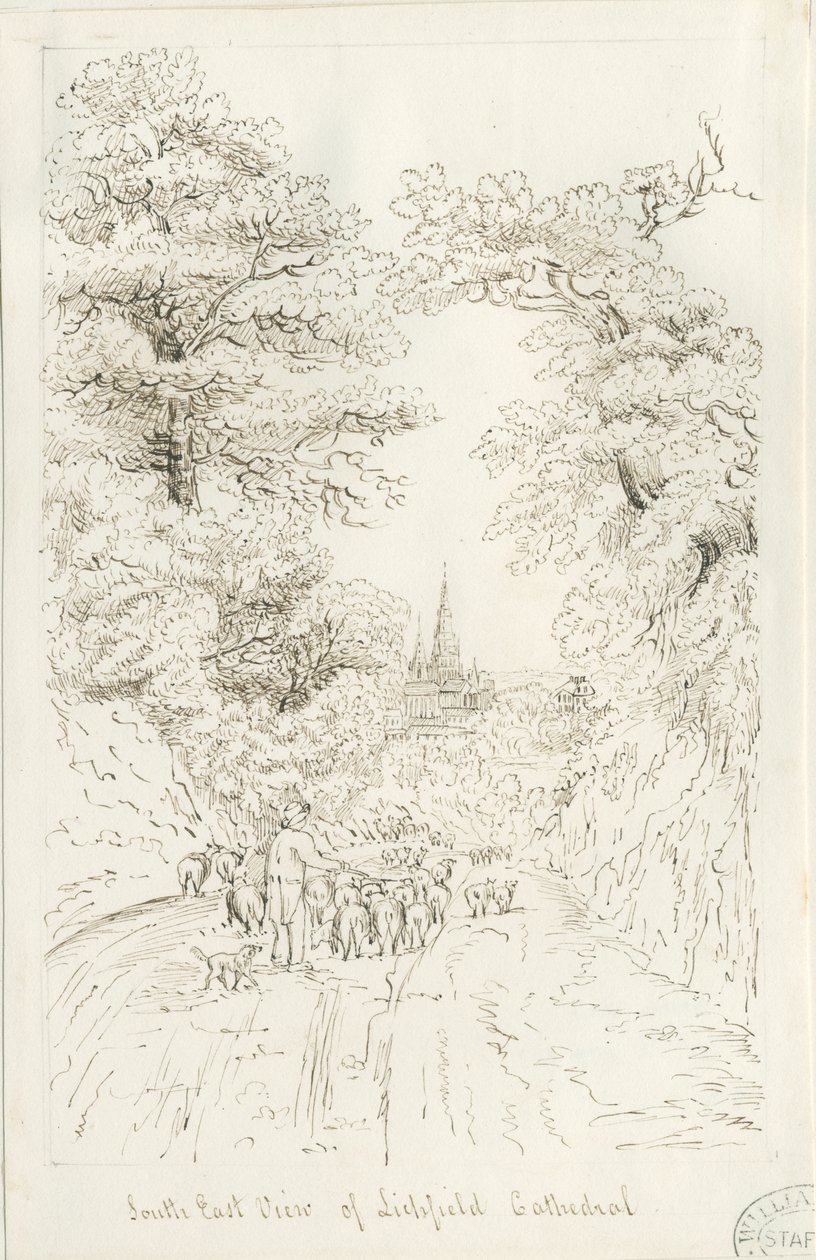 Lichfield Kathedraal - Zuidoostaanzicht (veraf) door Henry Curzon Allport