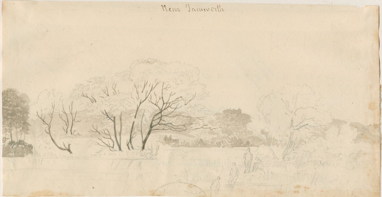 Tamworth - Verre uitzicht: potloodtekening, nd [1788-1855] door Henry Curzon Allport