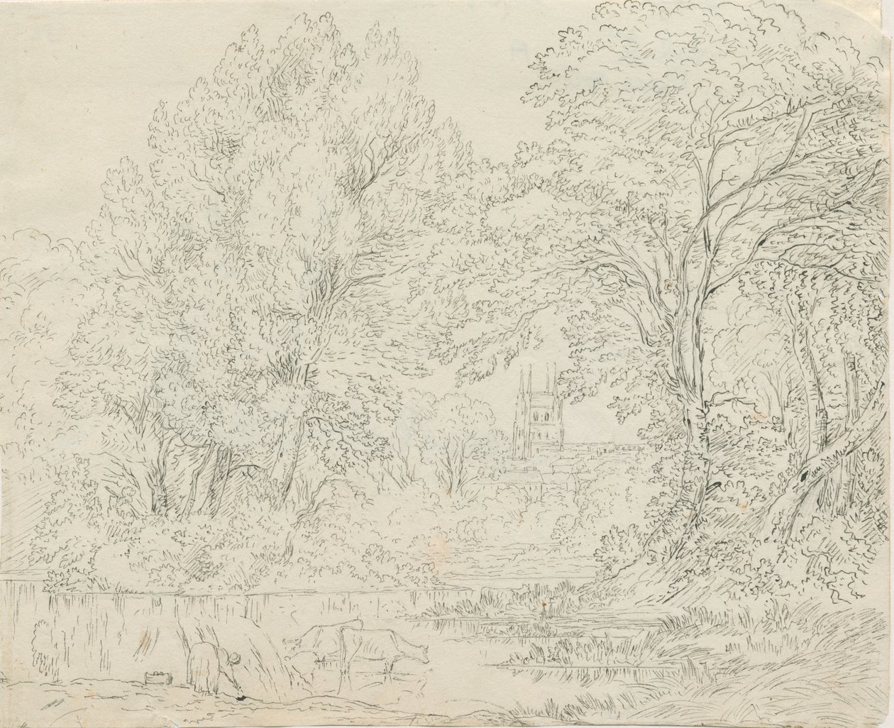 Tamworth - Landelijk Uitzicht: pen en inkt tekening, nd [1788-1855] door Henry Curzon Allport