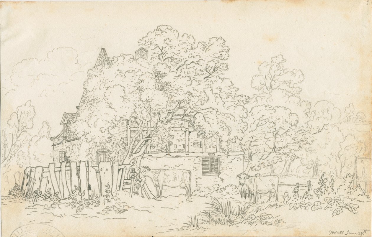 Yoxall - Oud boerderijhuis: potloodtekening, nd [ca. 1815] door Henry Curzon Allport