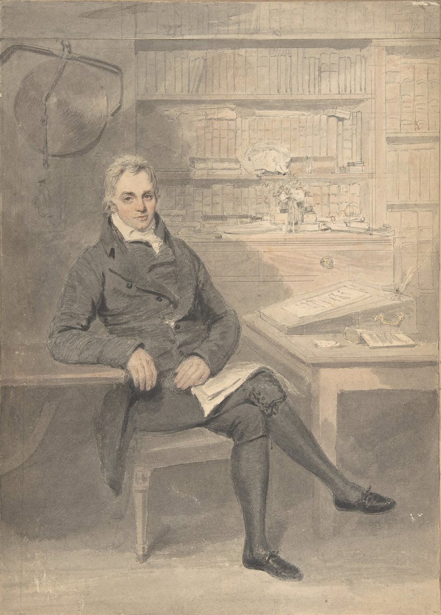 Portret van een man, zittend voor een schrijftafel, 1795-1800 door Henry Edridge