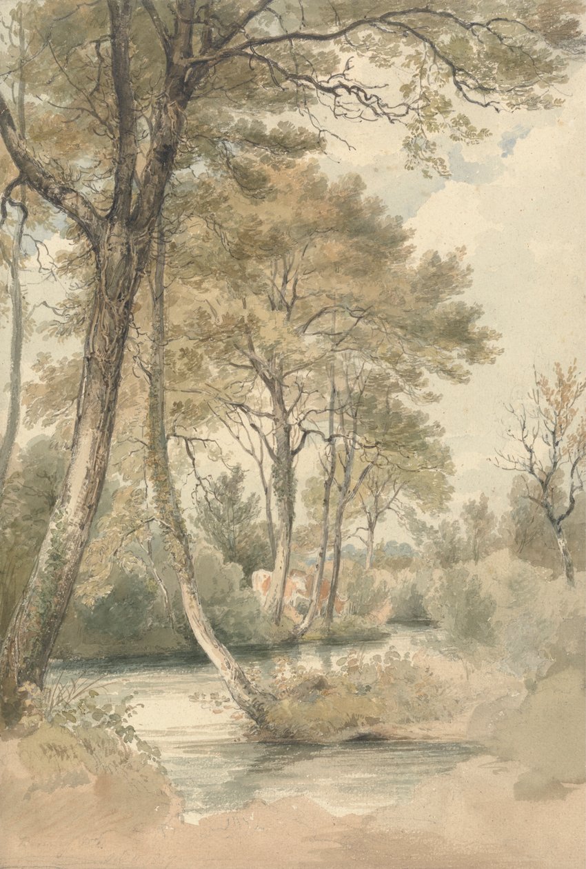 Stroom met Bomen en Vee nabij Bromley Hill, Kent door Henry Edridge