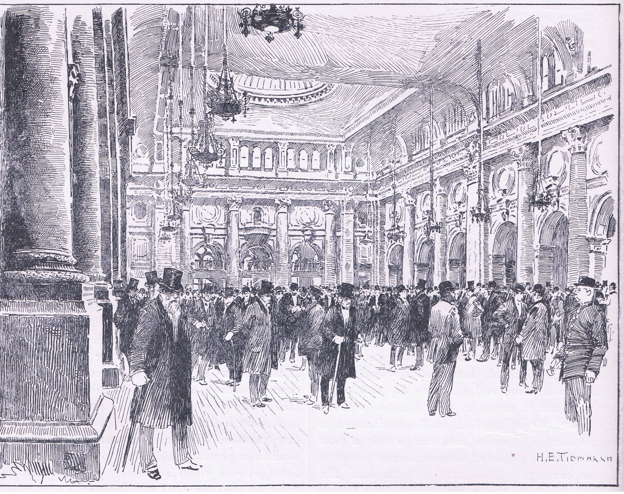 Binnen in de Royal Exchange in Manchester, illustratie uit Cassells Geschiedenis van Engeland, 1900s door Henry Edward Tidmarsh