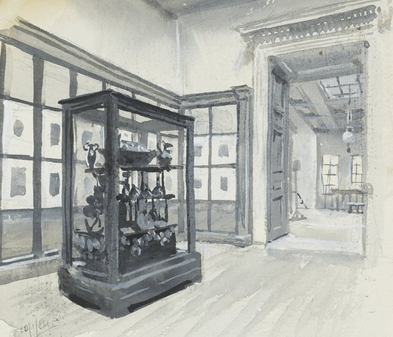Interieur van het Brits Museum met de galerij van gravures door Henry Edward Tidmarsh