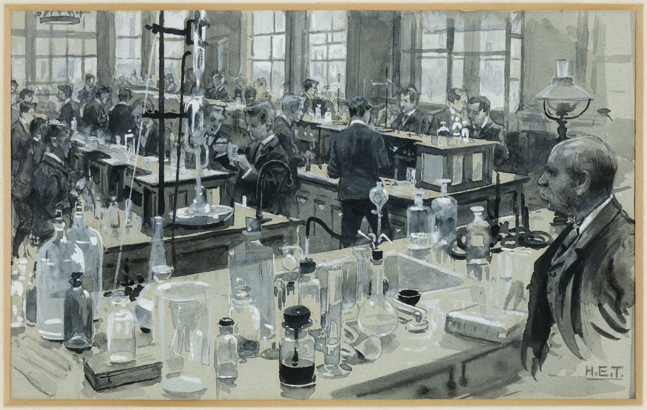 Het chemisch laboratorium, Grammar School door Henry Edward Tidmarsh