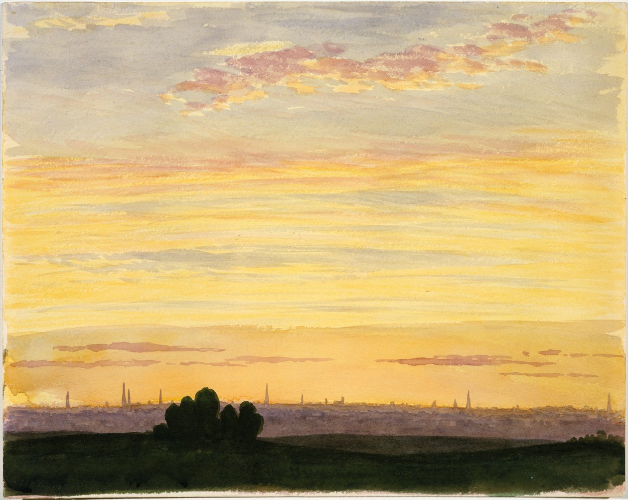 Stad en zonsondergang door Henry Farrer