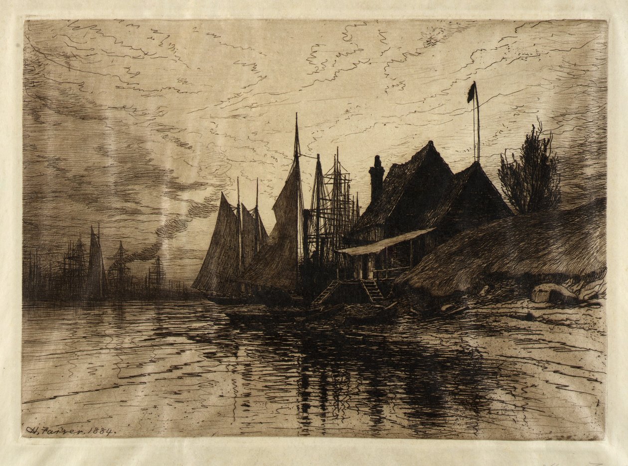 Avond, haven van New York door Henry Farrer