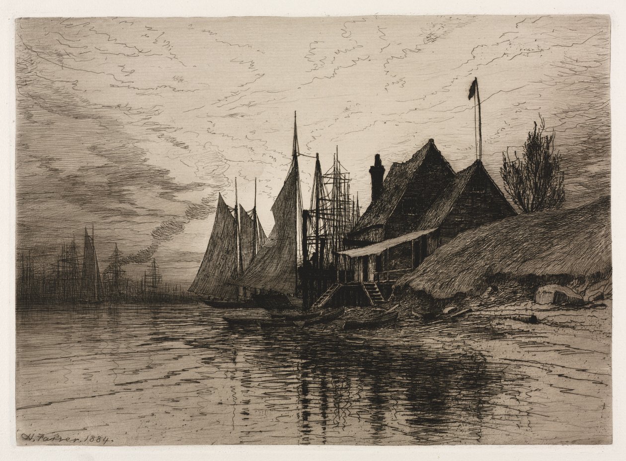 Avond, haven van New York door Henry Farrer