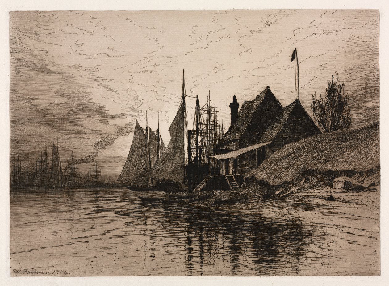 Avond, New York Harbor, 1884 door Henry Farrer