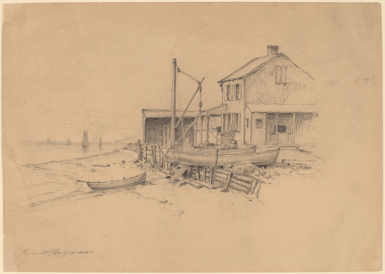 Vissersboten en Hut door Henry Farrer