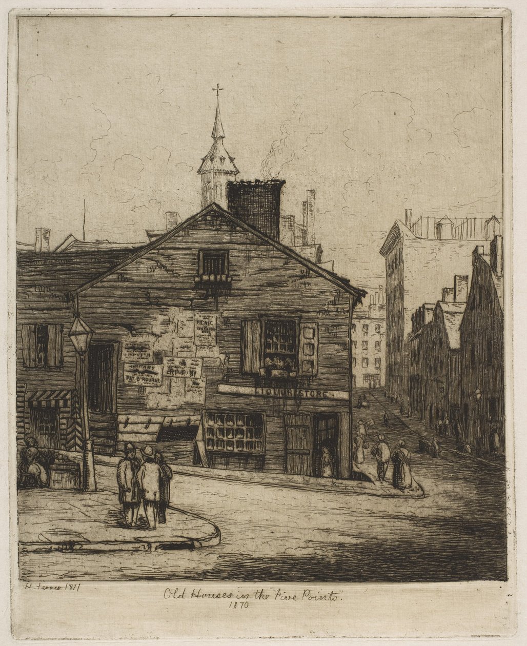 Oude huizen in de „Five Points“, 1870, uit „Scenes of Old New York“ door Henry Farrer
