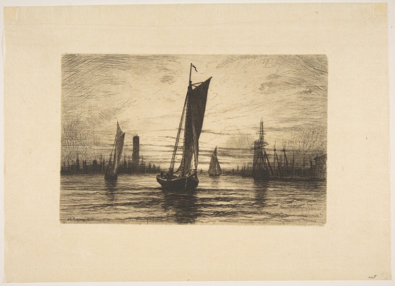 Zonsondergang op de East River door Henry Farrer