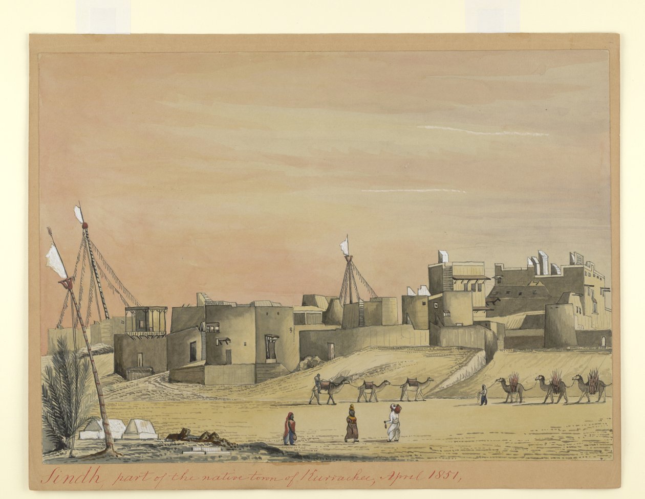 Deel van de inheemse stad Kurachee (Karachi), april 1851 door Henry Francis Ainslie