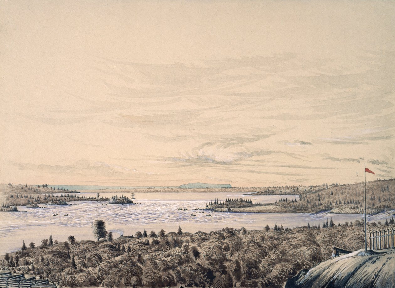 Sault de Ste. Marie tussen de meren Huron en Superior, 1842 door Henry Francis Ainslie