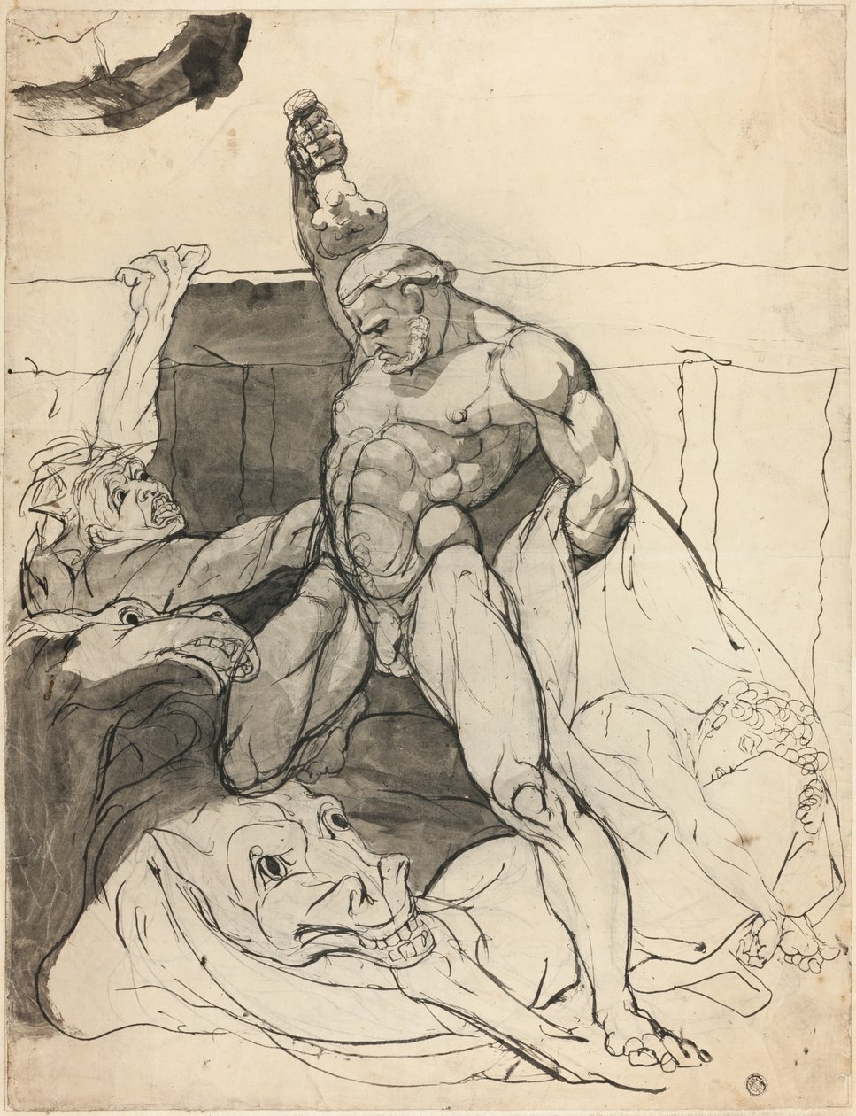 Hercules die de merries van Diomedes doodt door Johann Heinrich Füssli