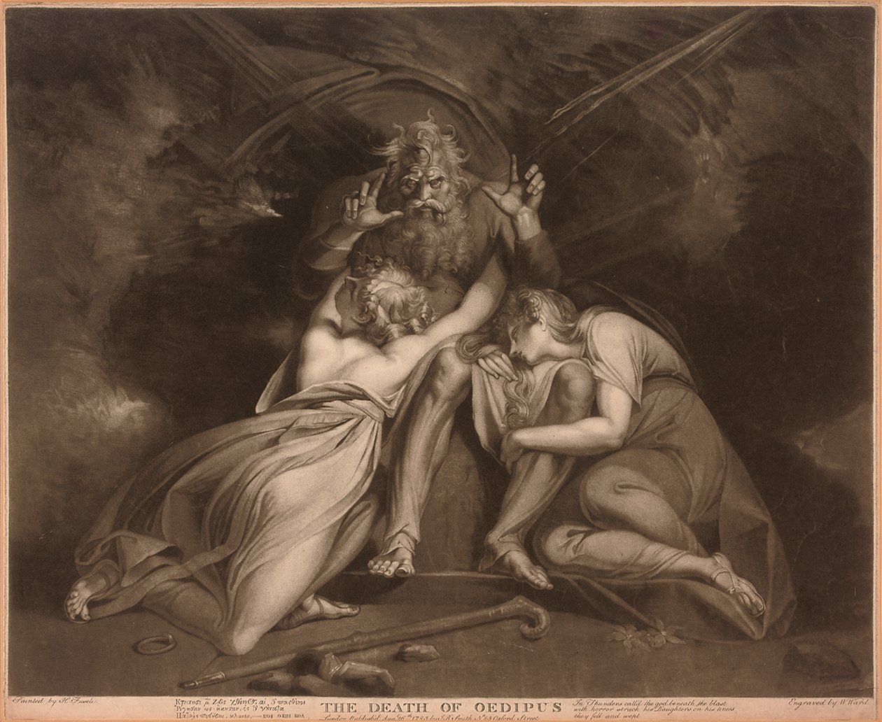 De dood van Oedipus, gegraveerd door William Ward door Johann Heinrich Füssli